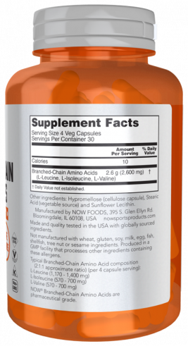 NOW Branched Chain Amino Acids, БСАА, 120 капсул