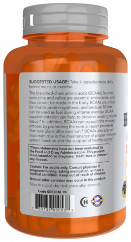 NOW Branched Chain Amino Acids, БСАА, 120 капсул