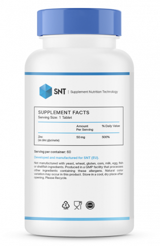 SNT Zinc Glycinate, Глицинат цинка, 60 таблеток